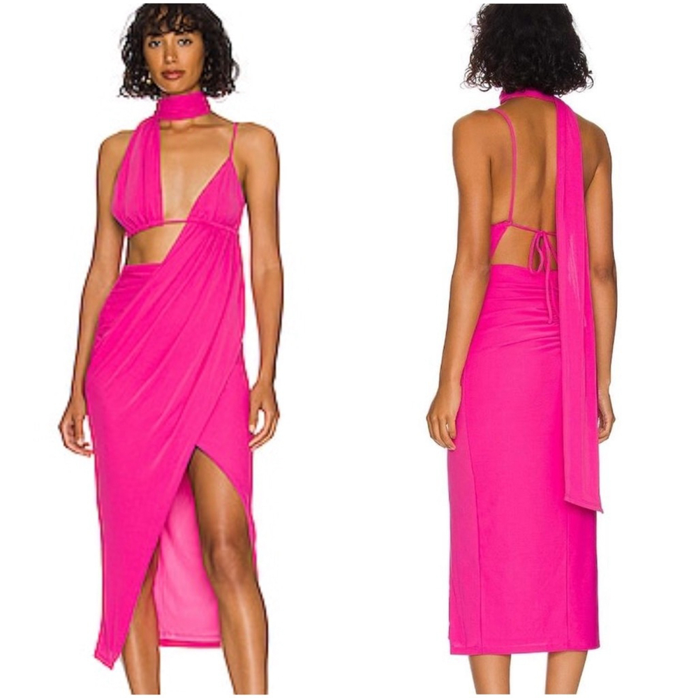 Revolve NBD Finnleigh Midi Asymmetrical Cutout Dress Women’s Size Small Fuchsia